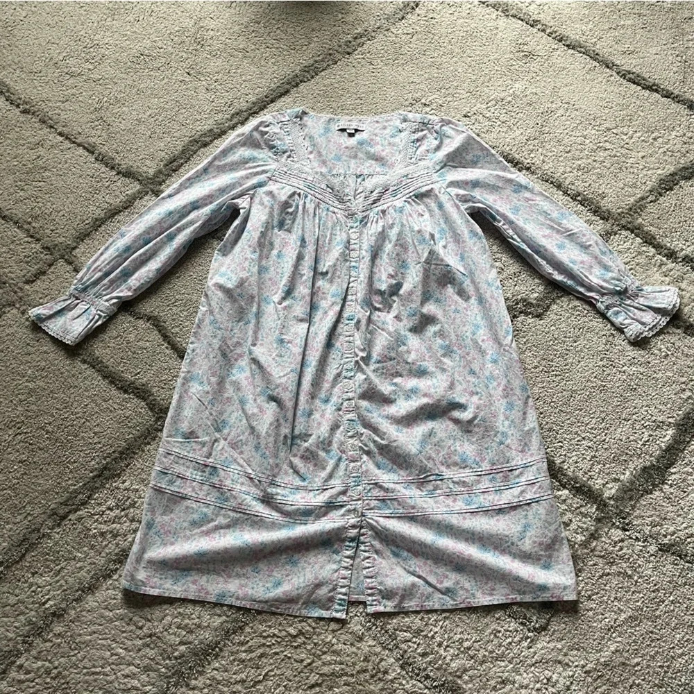 Eileen West pajama dress pj Cotton Floral Button front  Nightgown XS